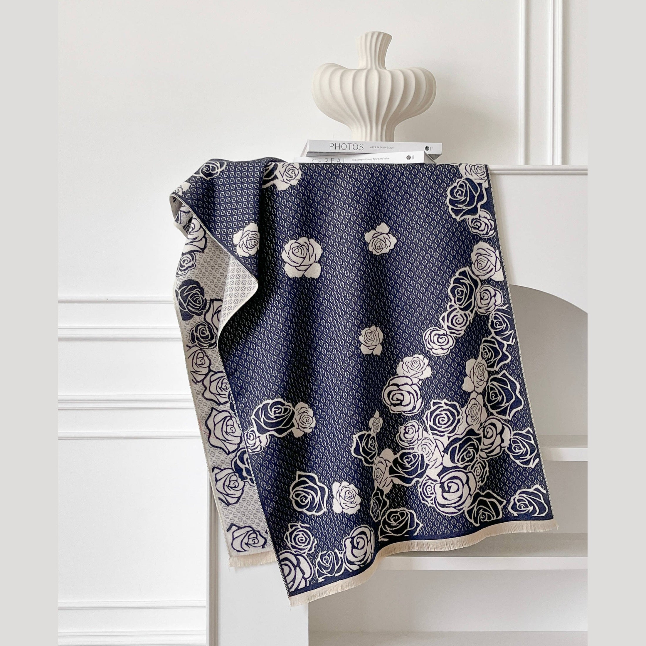 Navy / White Shadow Rose Reversible Wrap