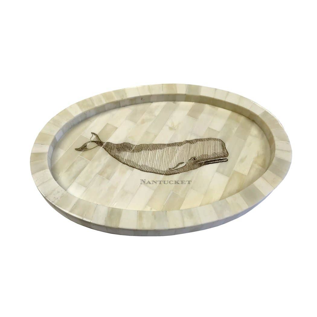 Whale Engraved City, State Scrimshaw Bone Tray | Tabletop
