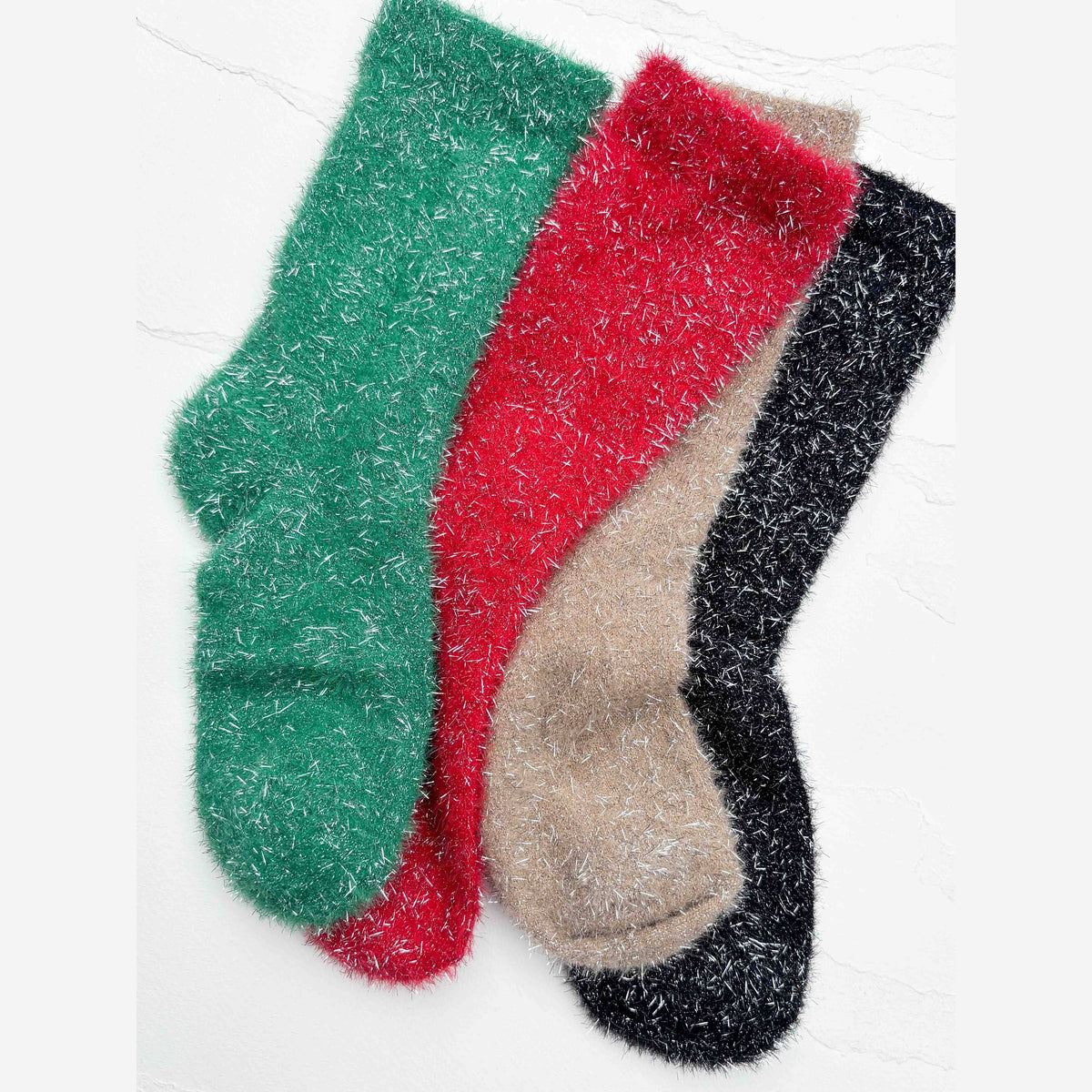 Holiday Sparkle Fuzzy Crew Socks