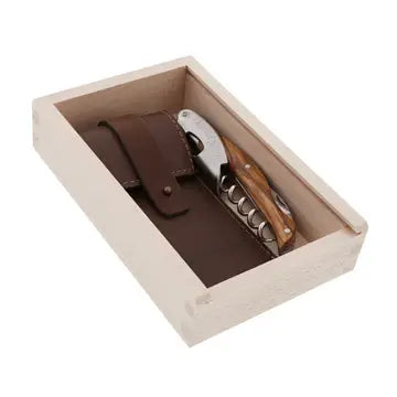 Jean Dubost Olive Wood Wine Waiter - Pocket Corkscrew w/ Leather Pouch