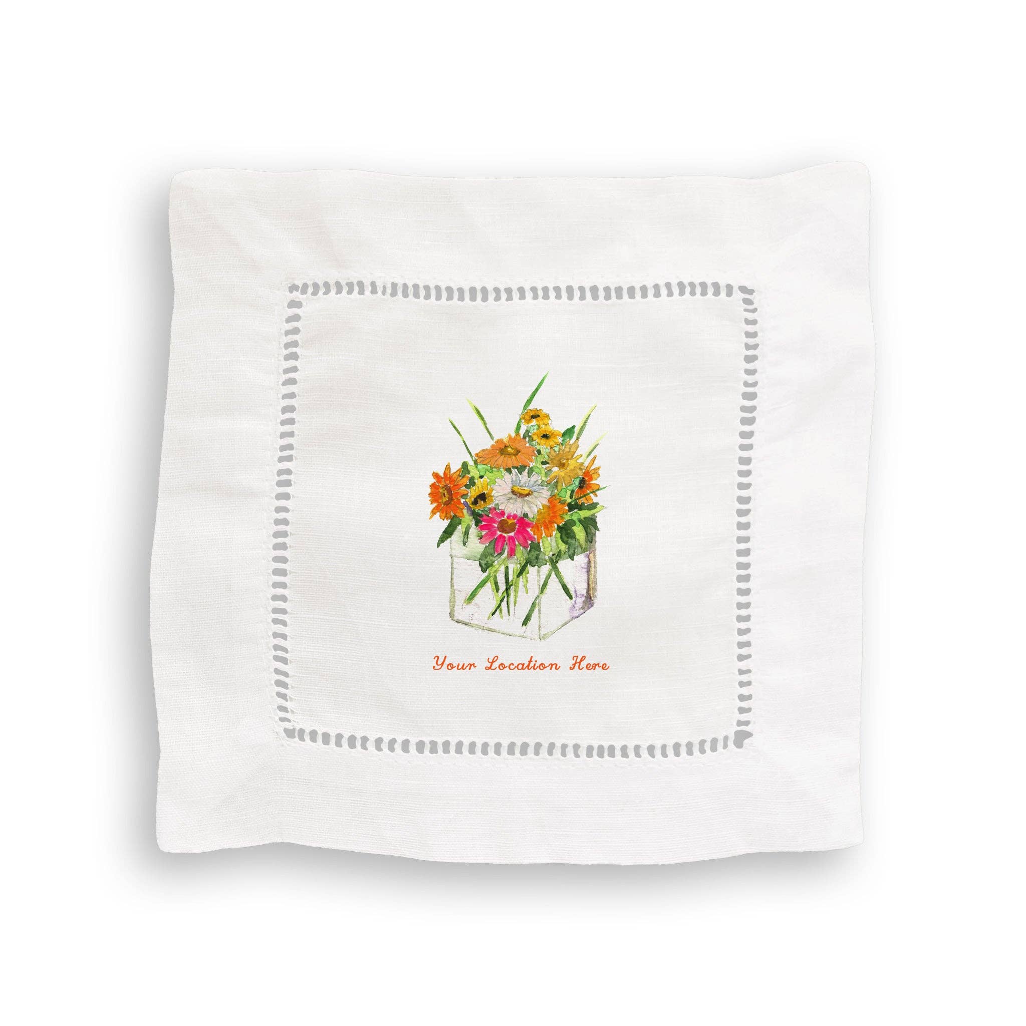 Square Vase with Flowers and Location