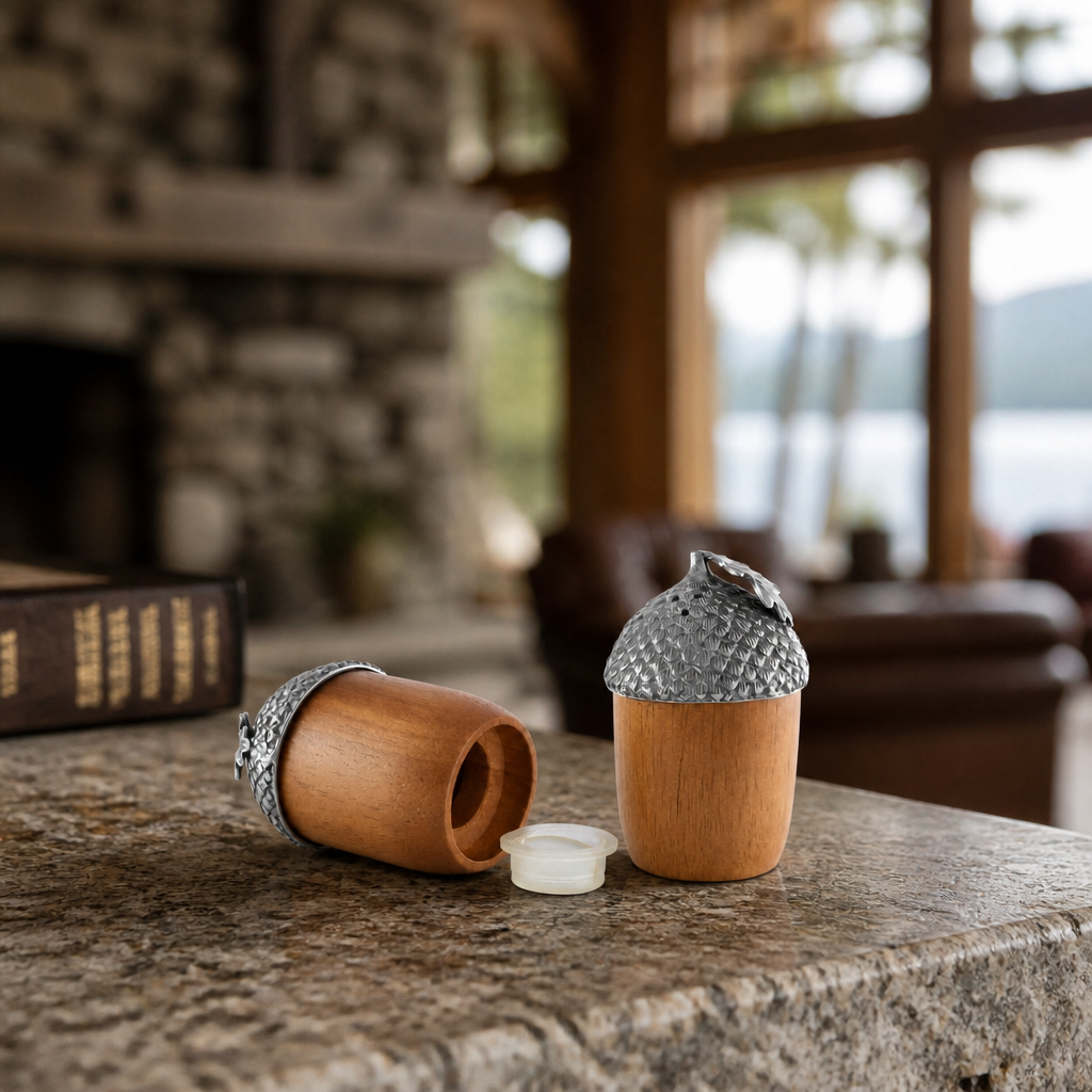 Wood and Pewter Acorns Salt & Pepper Set