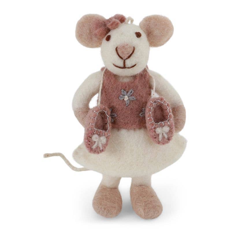 Small White Ballerina Mouse w/Ballerina Shoes & Bow