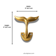 Load image into Gallery viewer, Brass Whale Tail Wall Hook (3 Sizes) – Coastal Bathroom Towel Hook, Nautical Wall Hook, Entryway Coat Hook, Beach House Decor
