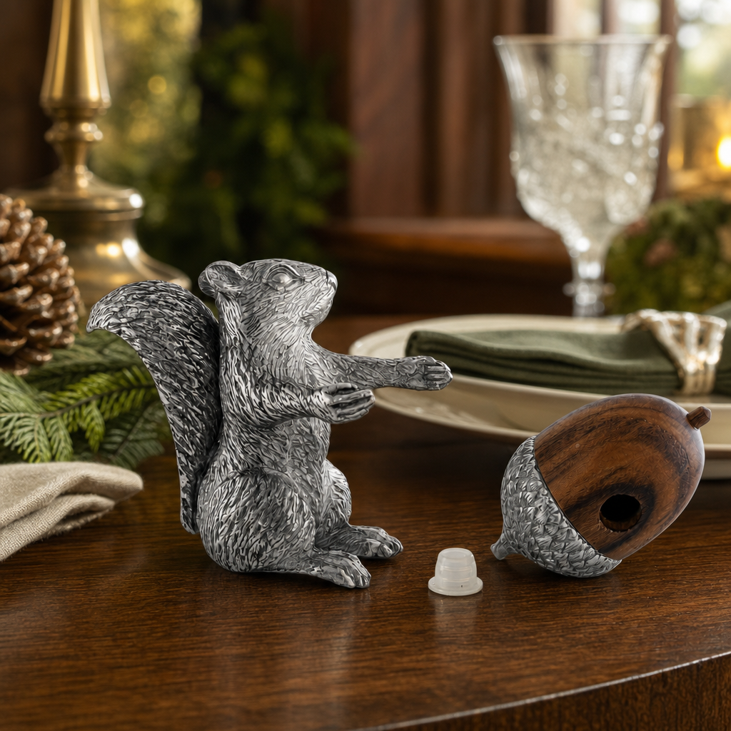 Squirrel with Wood Acorn Salt & Pepper Set