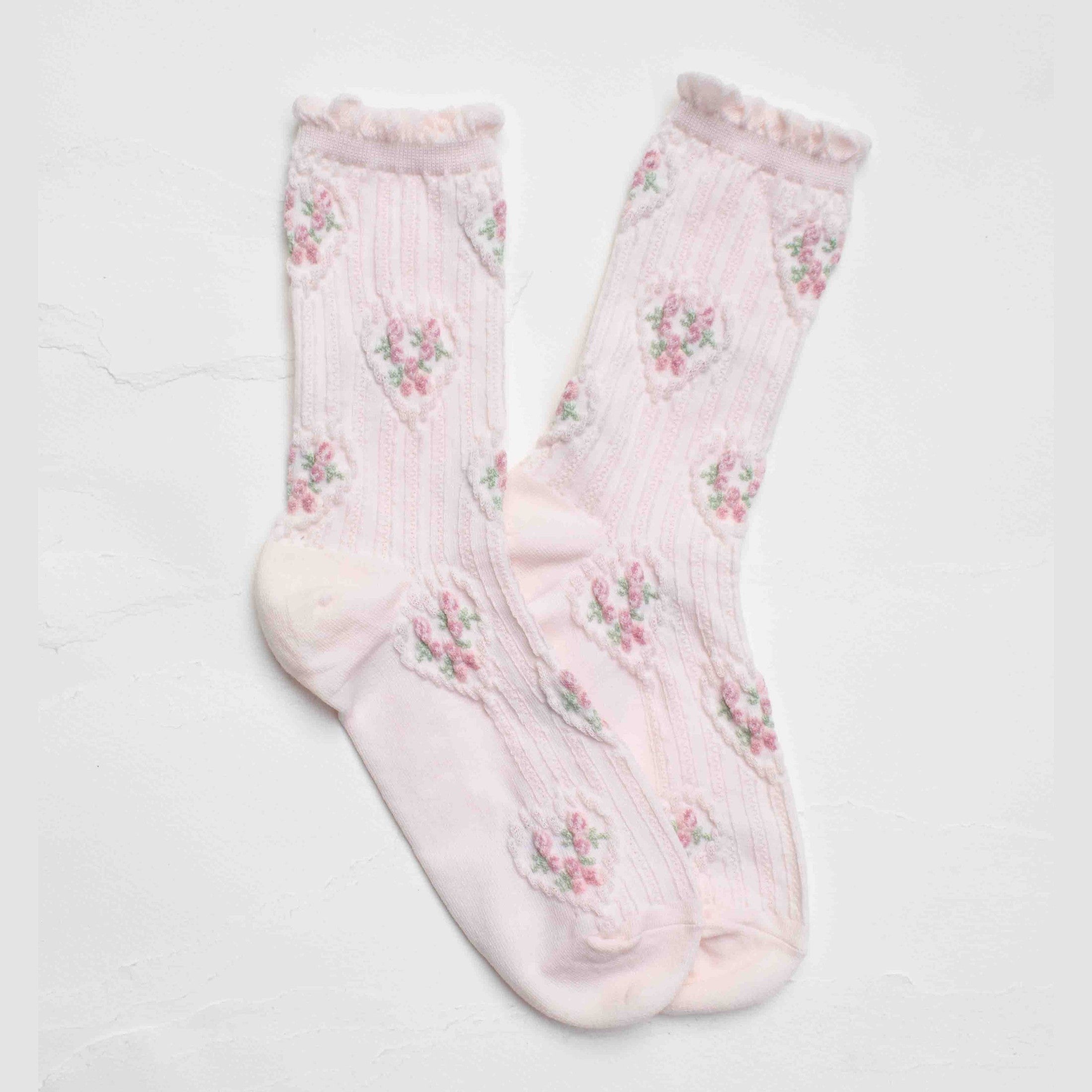 Vintage Floral Heart Crew Socks