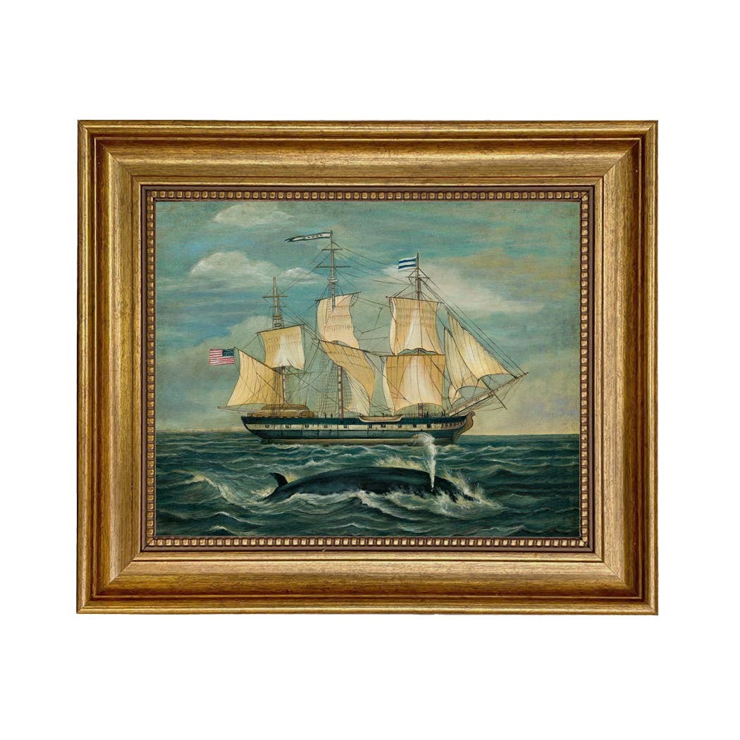 American Whaling Ship with Sperm Whale Vintage Painting Print