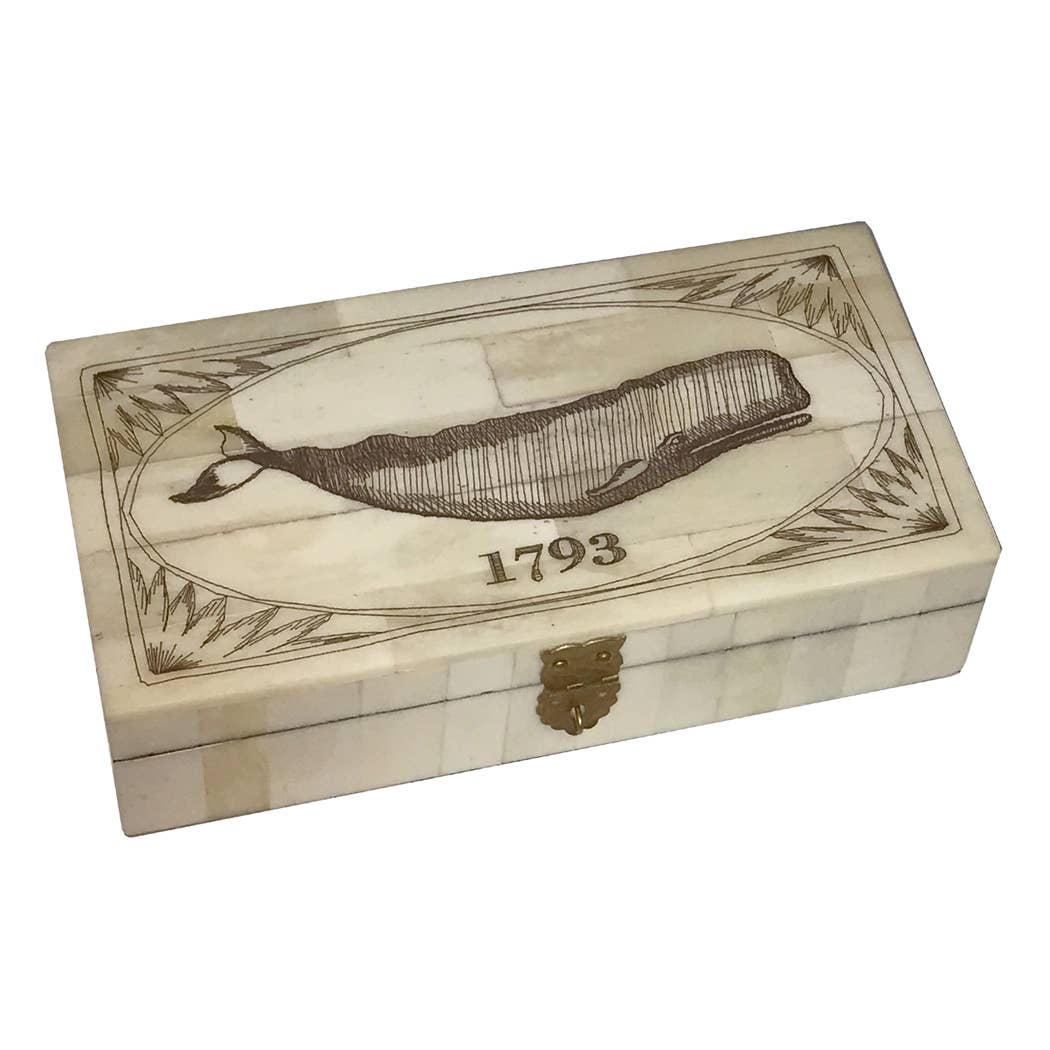 Whale 1793 Engraved Scrimshaw Bone Box | Home accents