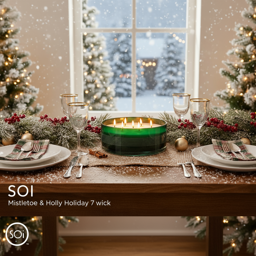 Mistletoe & Holly Plaid Centerpiece Candle