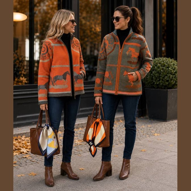 Equestrian Orange Striped H Loop Scarf