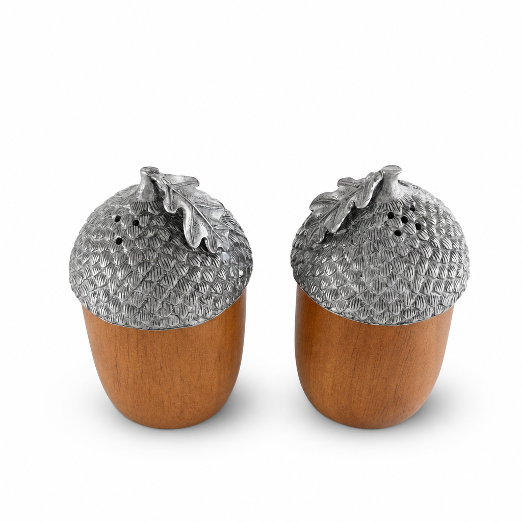 Wood and Pewter Acorns Salt & Pepper Set