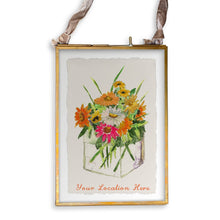 Load image into Gallery viewer, Square Vase with Flowers and Location
