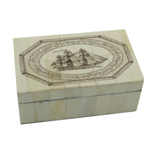 Load image into Gallery viewer, American Frigate Vintage Scrimshaw Bone Box, 5-1/4”
