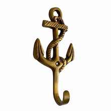 Load image into Gallery viewer, Antiqued Solid Brass Nautical Anchor Wall Hook Decor, 4-1/4”
