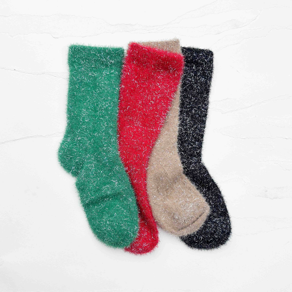 Holiday Sparkle Fuzzy Crew Socks