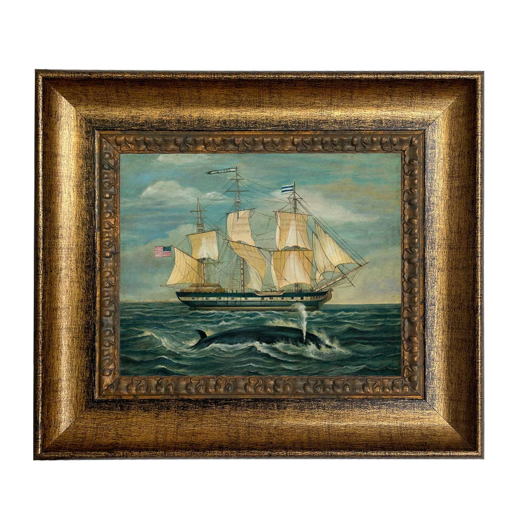 American Whaling Ship with Sperm Whale Vintage Painting Print