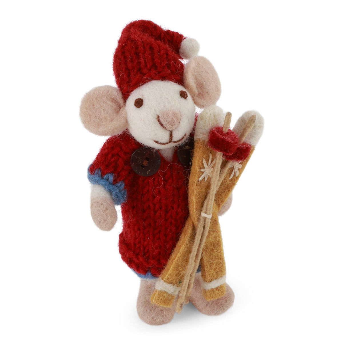 Small White Girly Mouse w/Red Dress & Ski