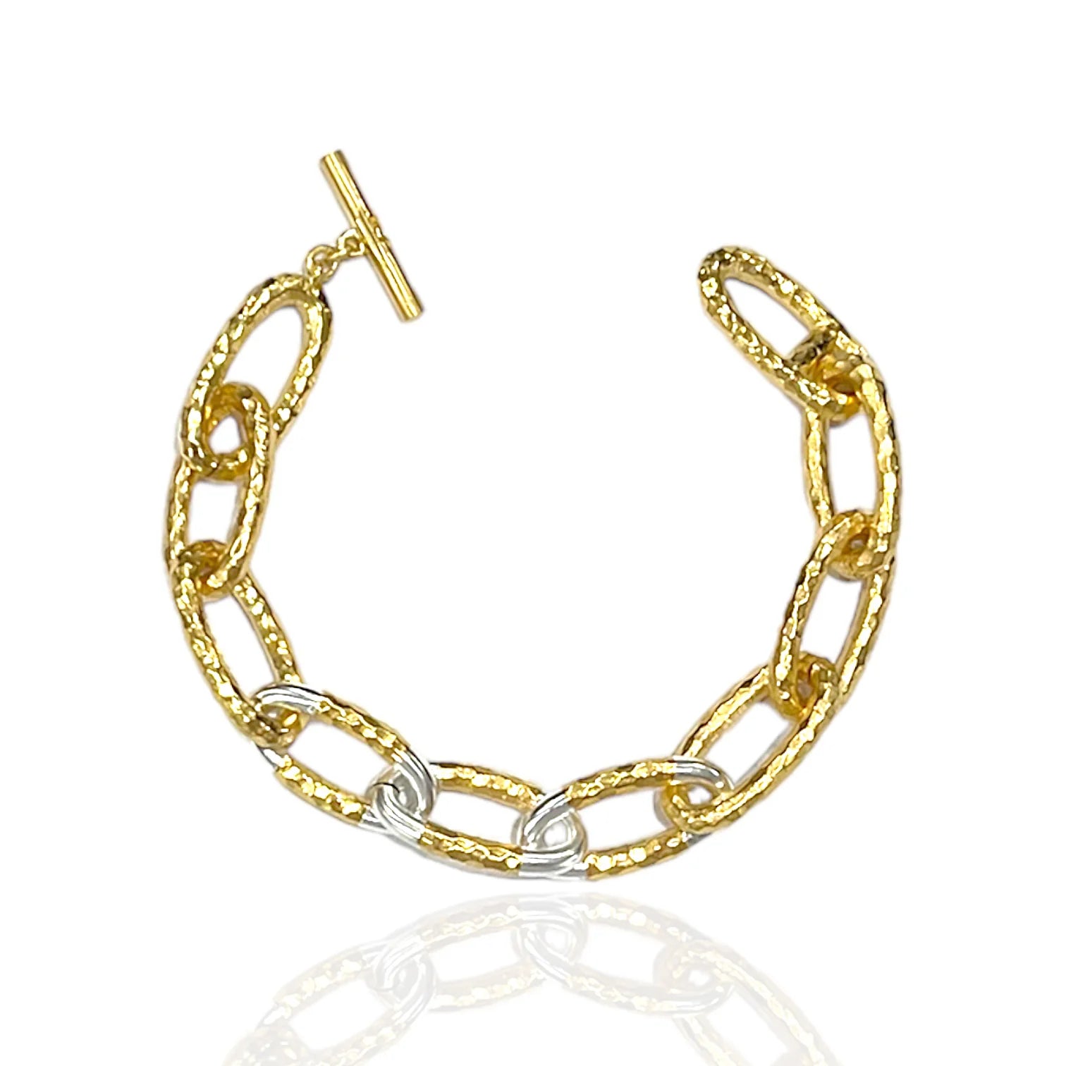 TAT2 Design - Gold Two-Tone Eli Hammered Chain Bracelet
