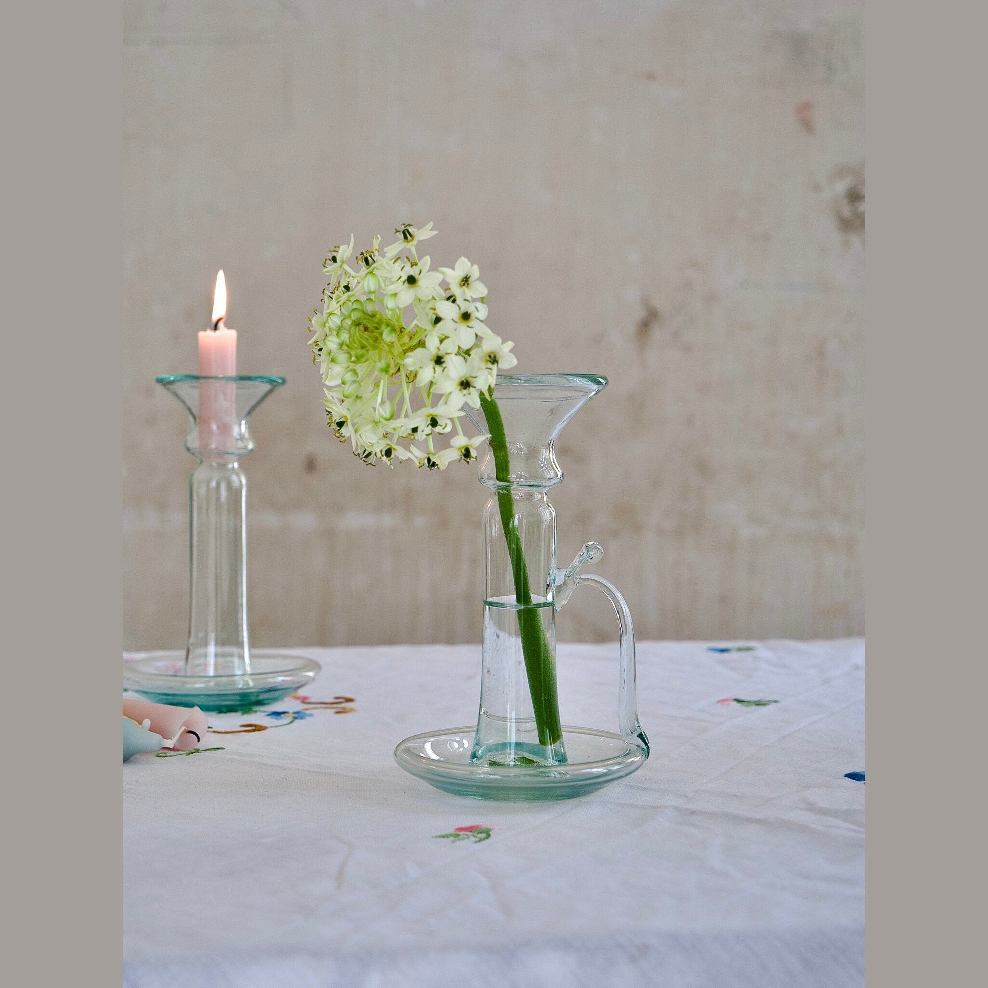 Clear Glass Candle Holder w/ Handle