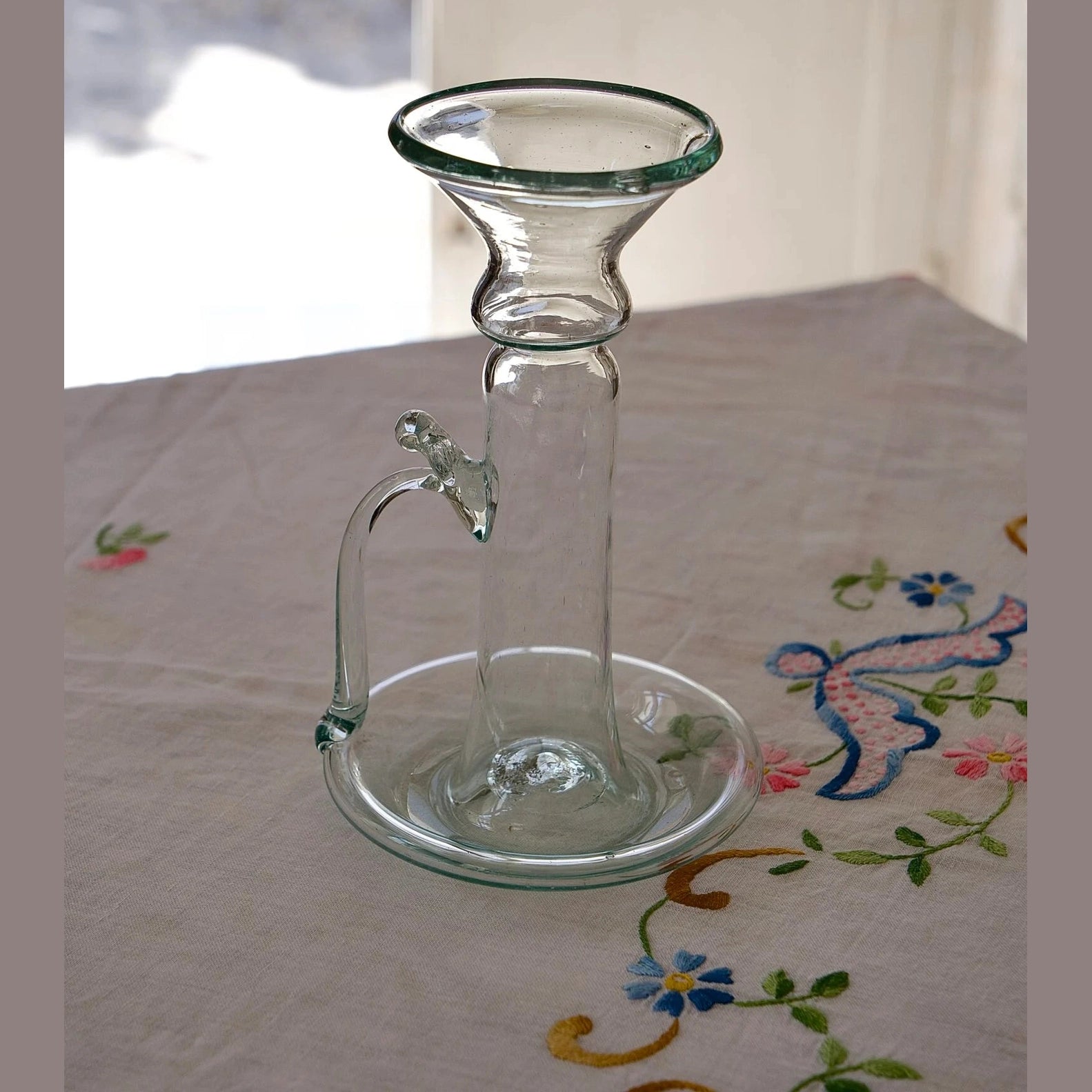Clear Glass Candle Holder w/ Handle