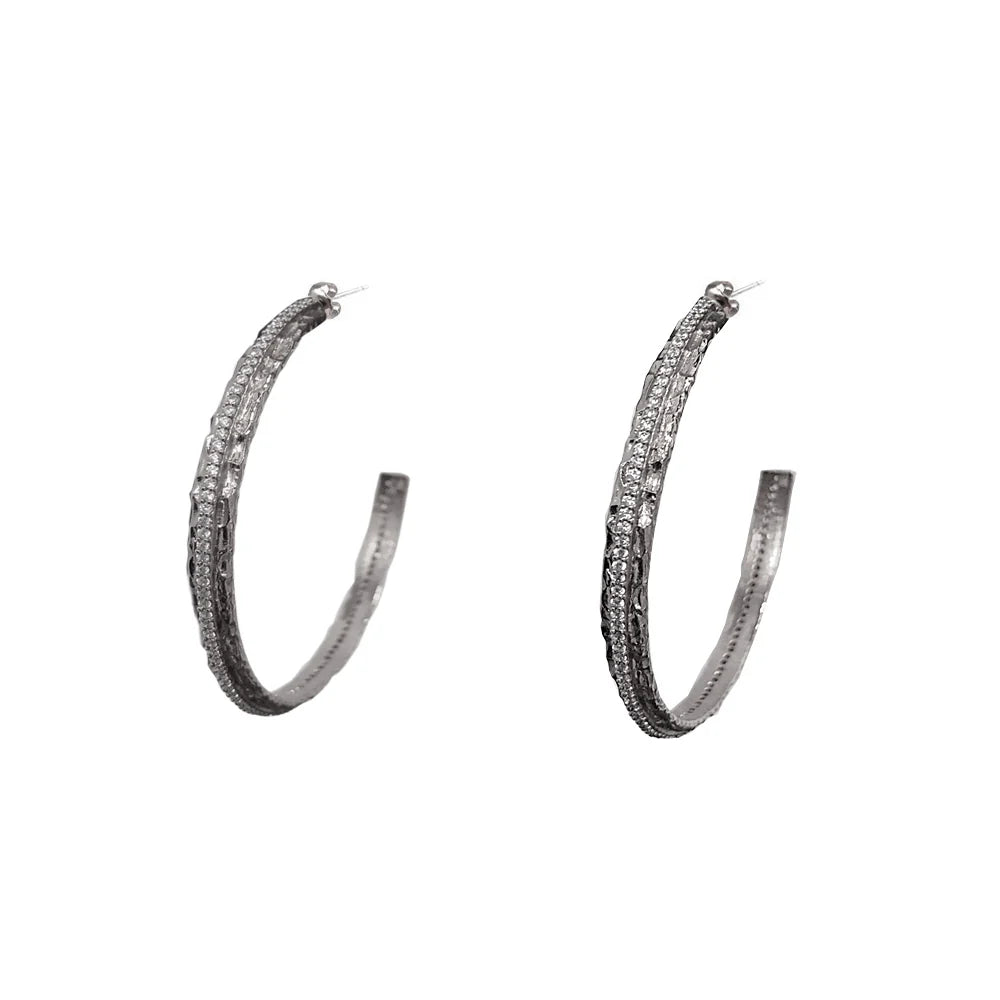 TAT2 Design - Vintage Silver Egy Crystal Thin 1.5" Hoops
