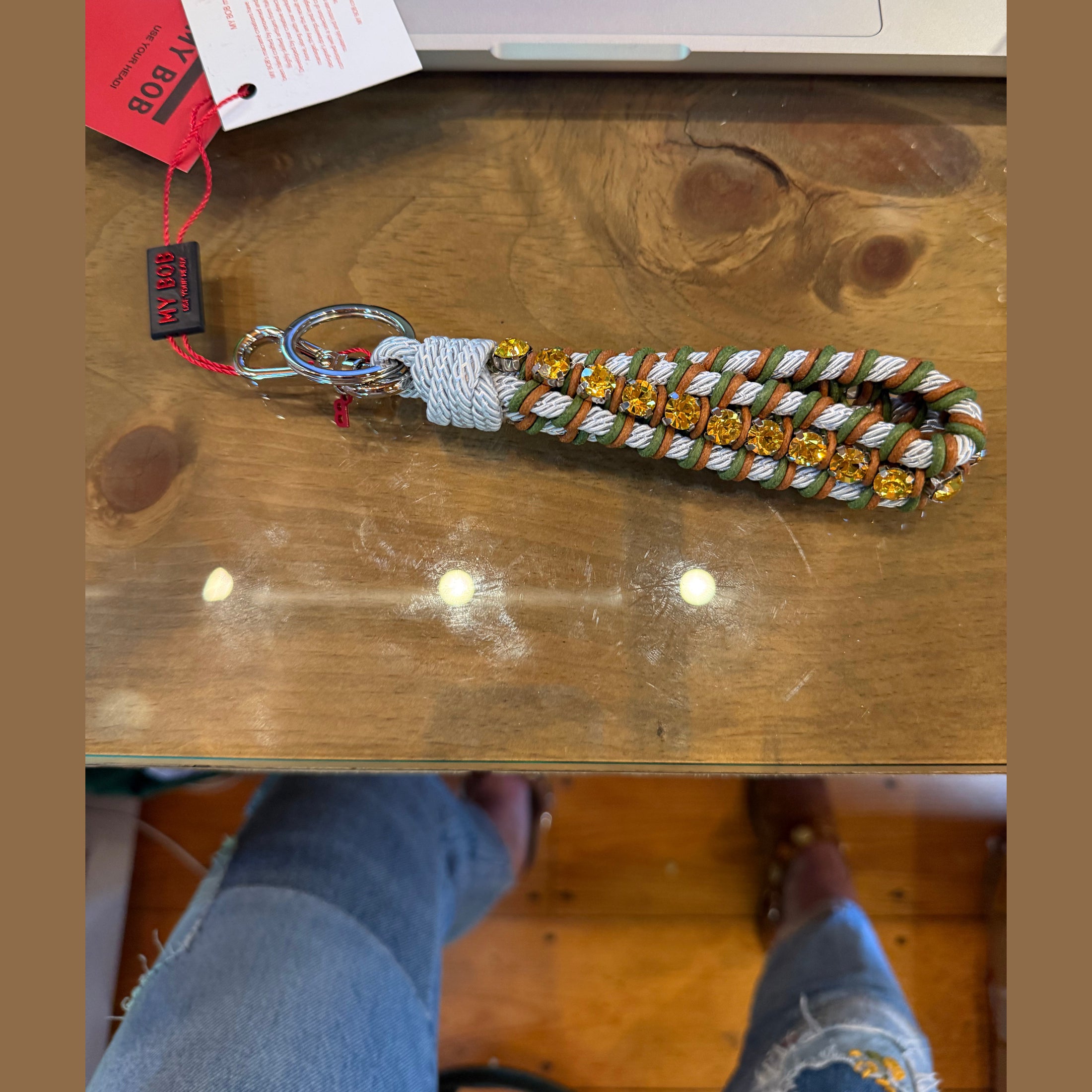 RHINESTONES Key Ring Green/Blue/Camel with Stones