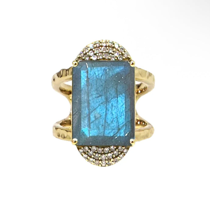 TAT2 Design - Gold Kosor Emerald Cut Labradorite & Crystal Ring