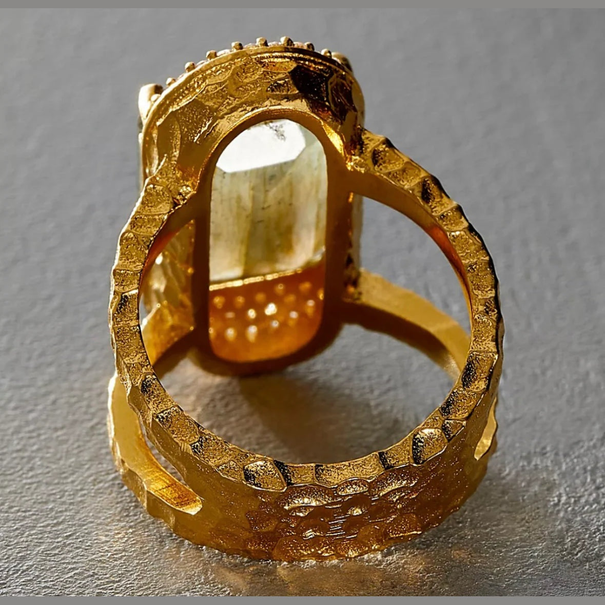 TAT2 Design - Gold Kosor Emerald Cut Labradorite & Crystal Ring