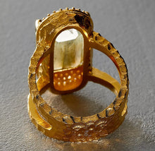 Load image into Gallery viewer, TAT2 - Gold Kosor Emerald Cut Labradorite &amp; Crystal Ring
