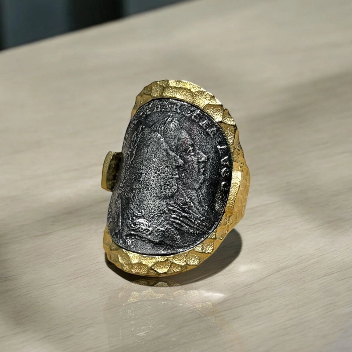 TAT 2 Design - Gold Maria Teresa Curved Coin Ring