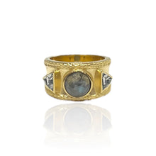 Load image into Gallery viewer, TAT2 - Gold Band Labradorite &amp; Coin Tre Ring
