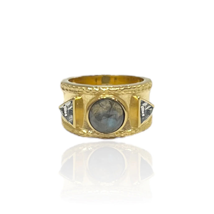 TAT2 Design - Gold Band Labradorite & Coin Tre Ring