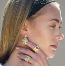 Load image into Gallery viewer, TAT2 - Gold Band Labradorite &amp; Coin Tre Ring
