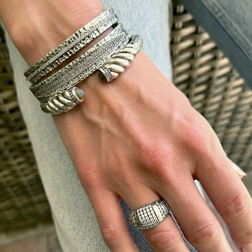TAT2 Design - Vintage Silver Velen Crystal Inlay Bangle