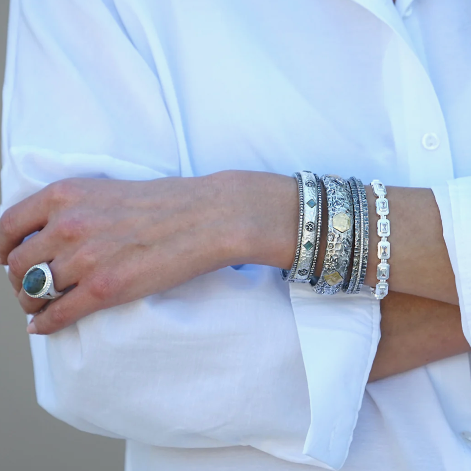TAT2 Design - Vintage Silver Egy Crystal Bangle
