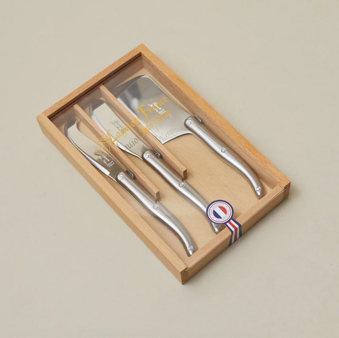 Be Home - Laguiole 3 Piece Mini Cheese Utensil Set, Stainless Steel in Wood Box with Acrylic Lid