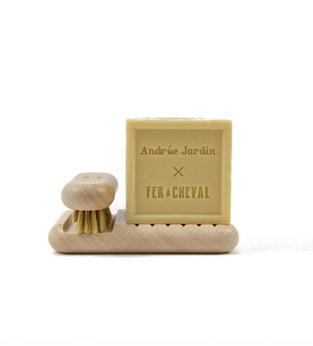 Be Home - Andree Jardin Coffret TRADITION beech AJ x FAC (Beech Soap Dish, Nail Brush & 300g Vegetal Soap Boxed Set)