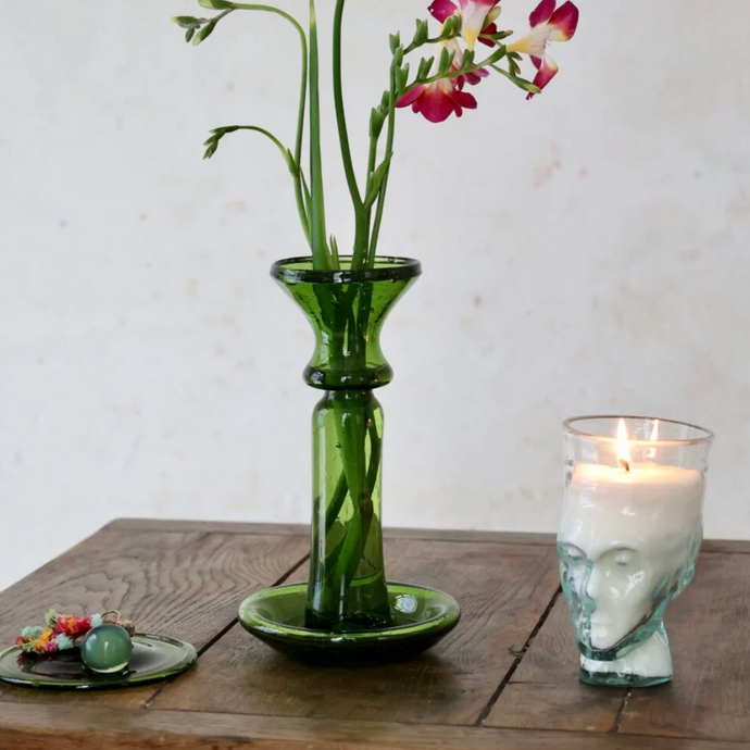 Olive Glass Candle Holder