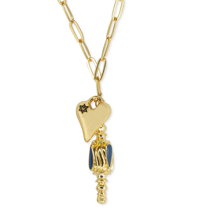 Link Necklace with Heart and Dreidel
