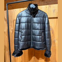 Load image into Gallery viewer, Black Soft Leather + Mink Trim Coat
