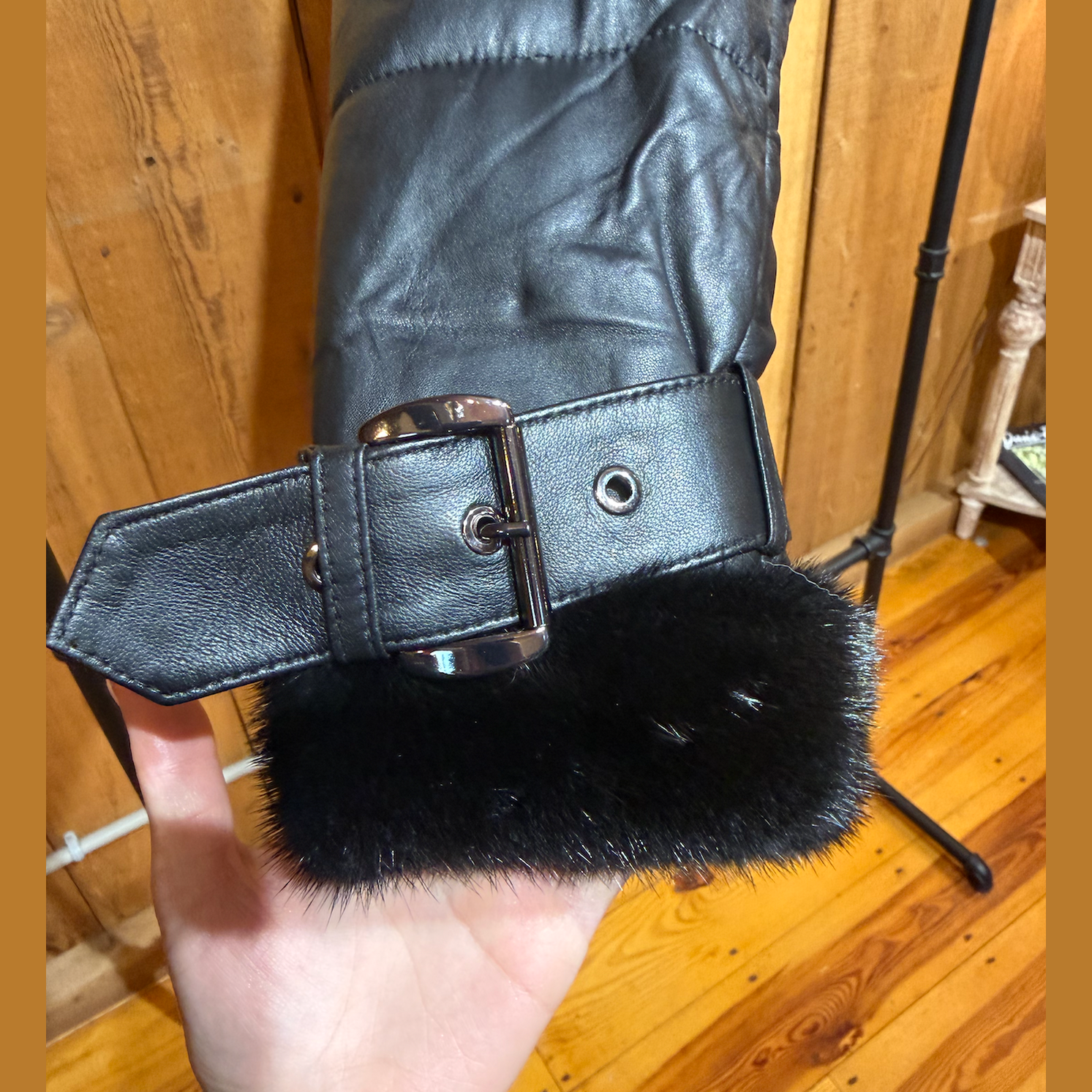 Black Soft Leather + Mink Trim Coat