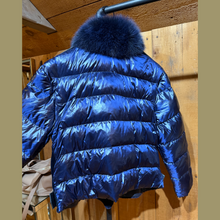 Load image into Gallery viewer, Navy Lamb Shearling + Puffy Fox Coat
