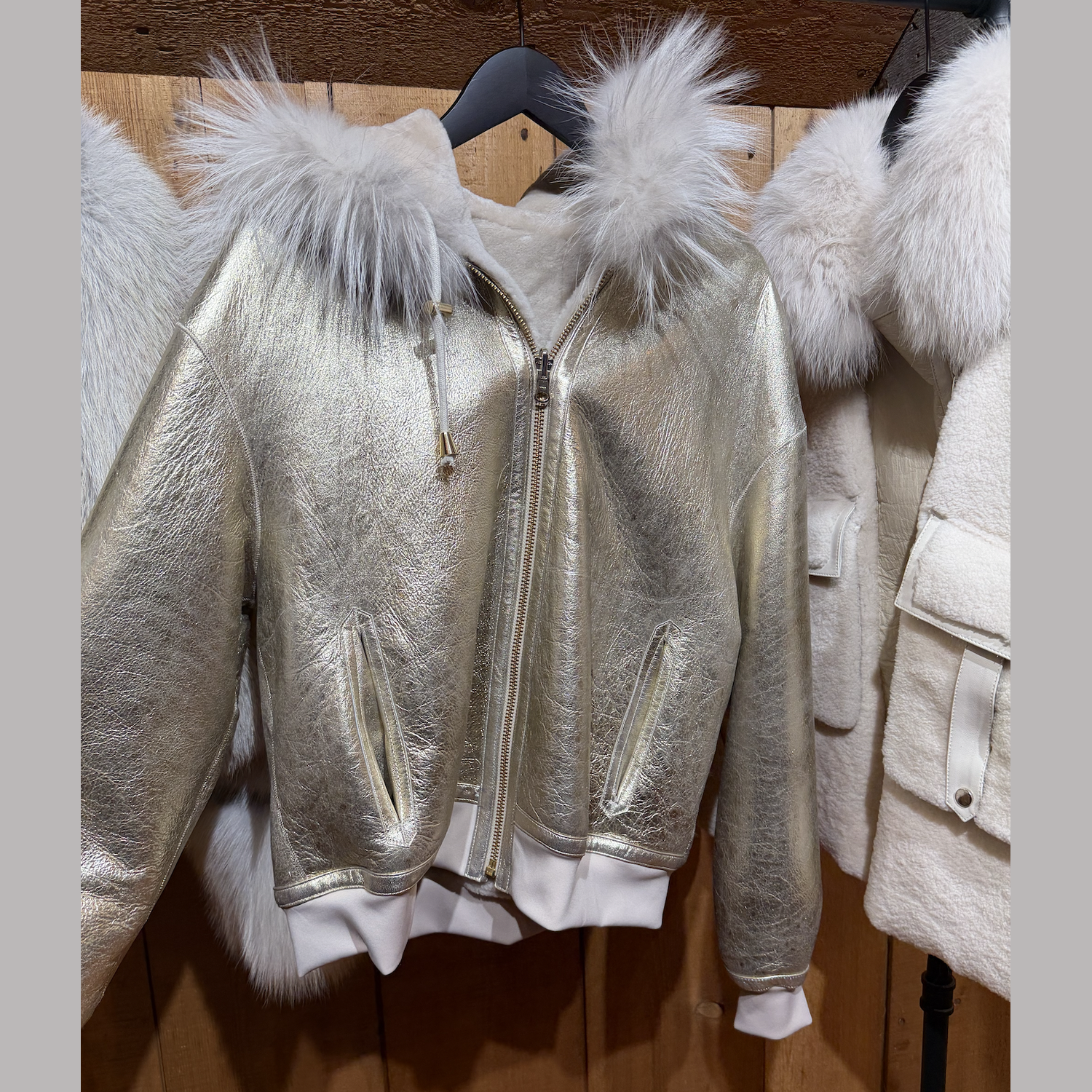Beige Setha Shearling + Arctic Fox Coat