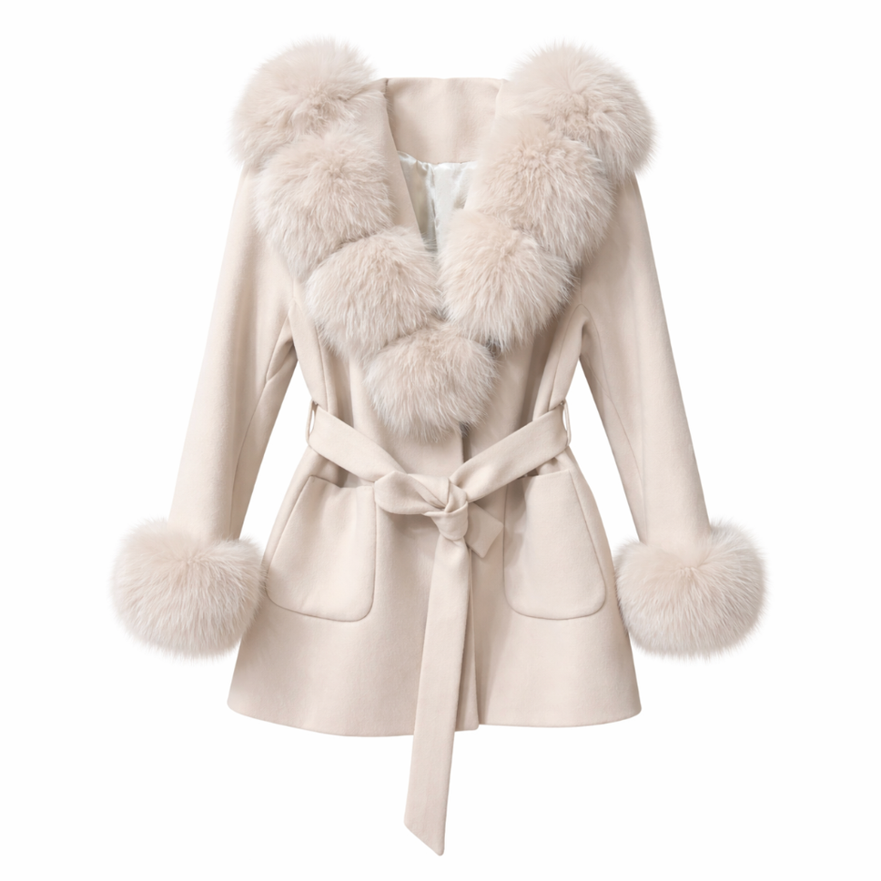 Beige Wool + Beige Fox Coat