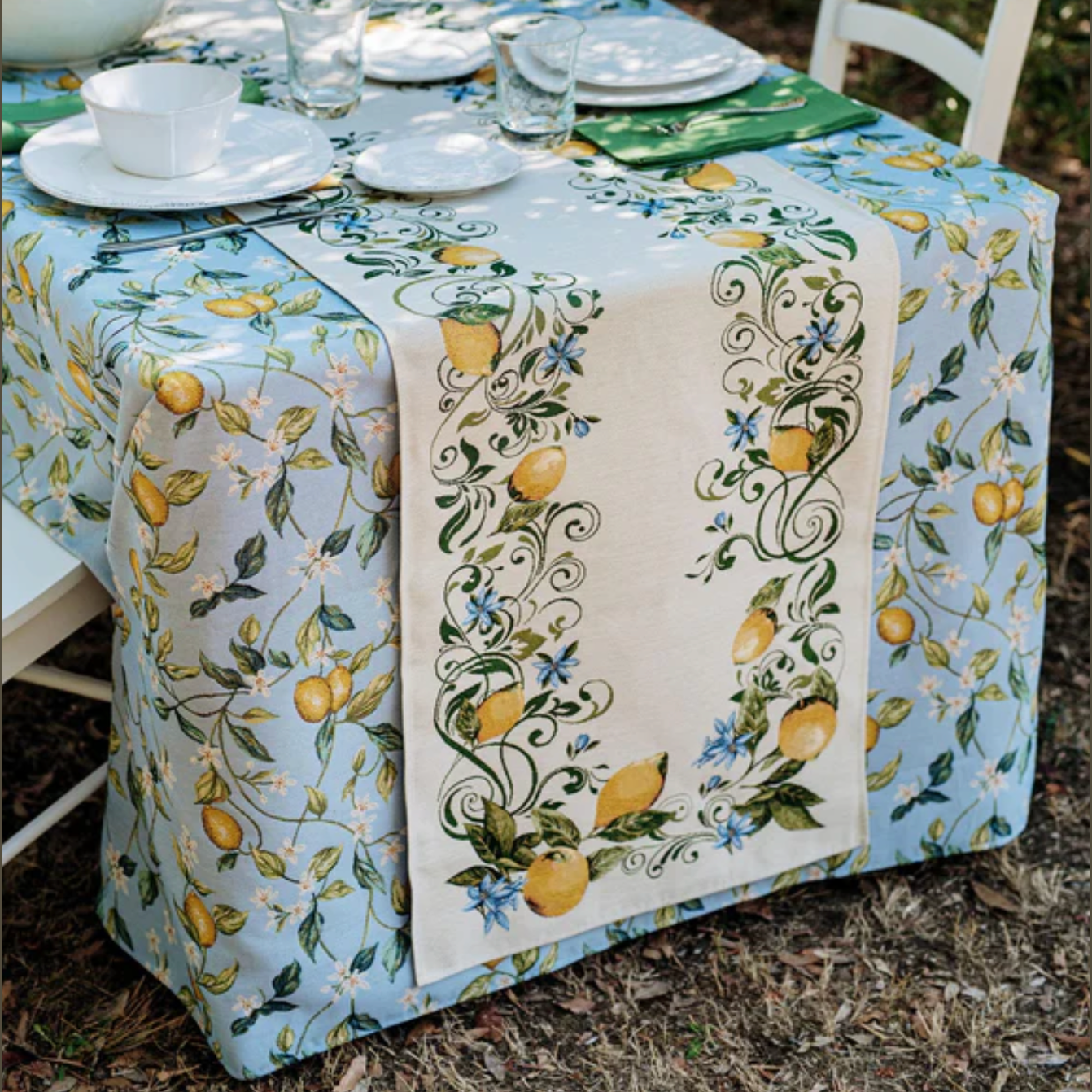 Vietri - Tavola Lemons White Flowers Tablecloth