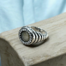 Load image into Gallery viewer, TAT 2 Design - Vintage Silver Scolloped Poppy Labradorite Ring
