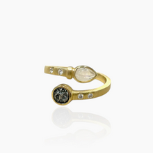 Load image into Gallery viewer, TAT 2 Design - Gold Rainbow Moonstone Ray Ring
