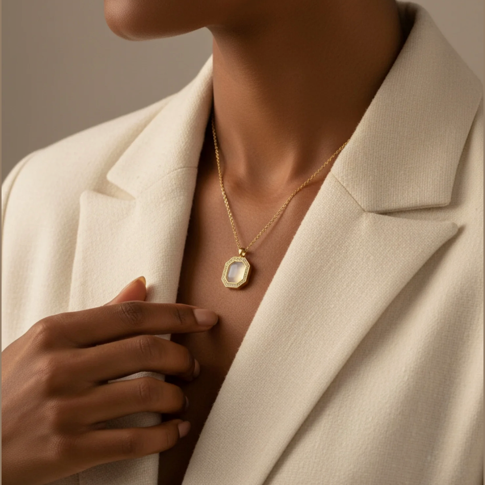 Gold Rainbow Moonstone Aster Necklace