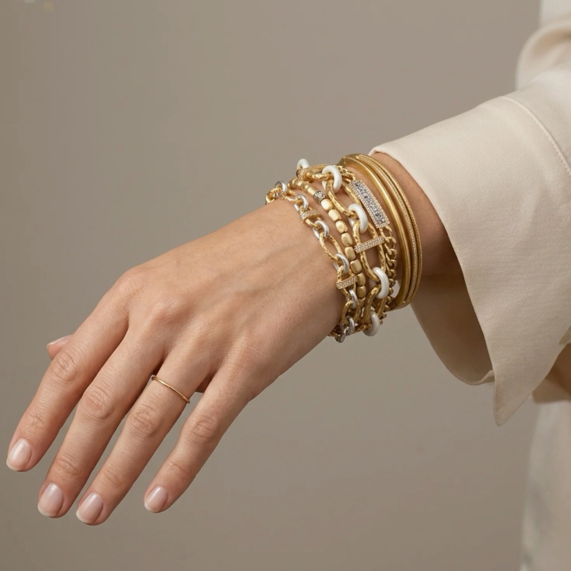 Gold Two-Tone Pavé Ravelle Thin Hammered Chain Necklace