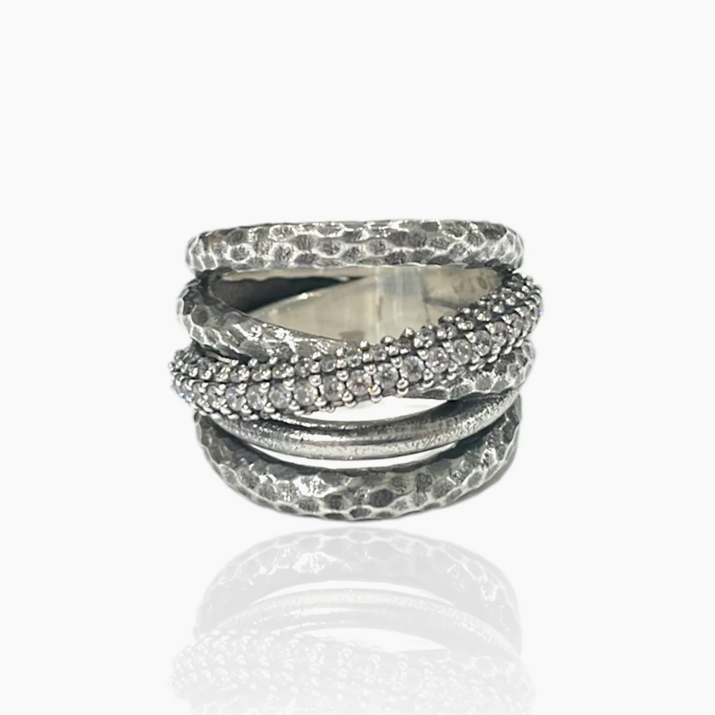 Vintage Silver Almora Layered Band Ring